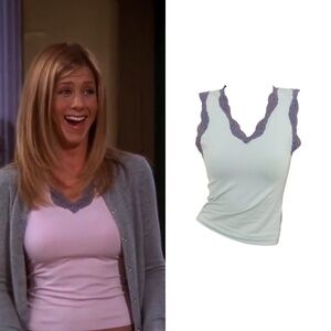 1990s Lace Trim V-Neck Tank Top As Seen On Rachel Green In Friends